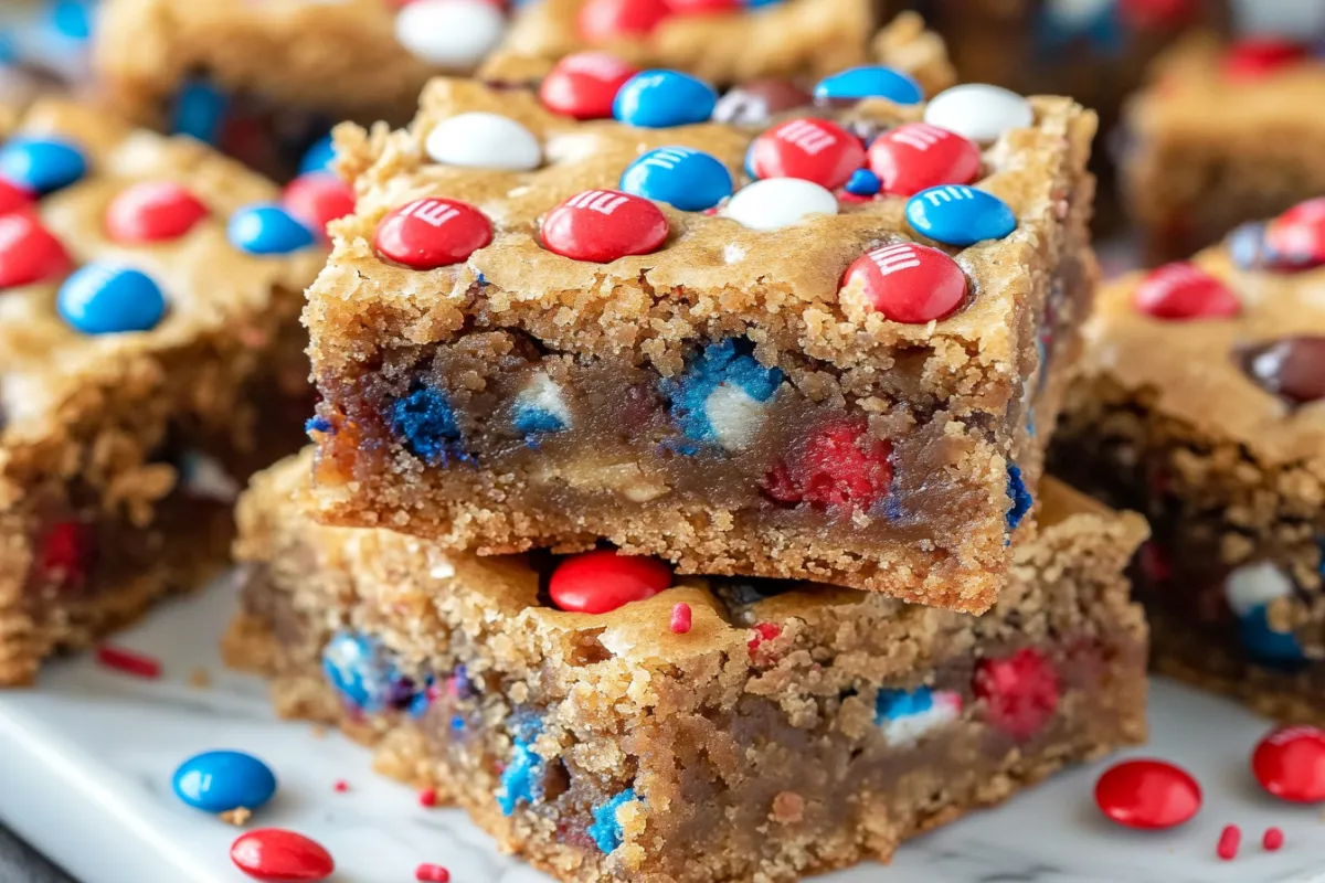 Chewy M&M Fireworks Blondies for 4th of July