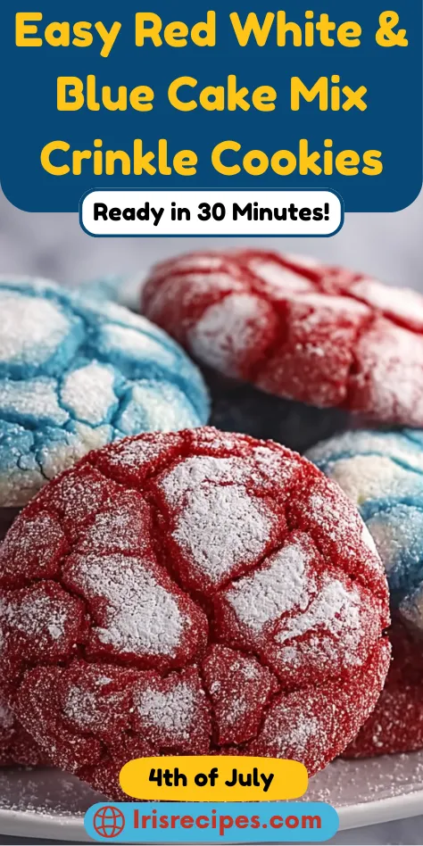 Easy Red White and Blue Cake Mix Crinkle Cookies