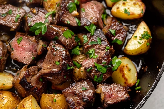 Garlic Butter Steak Bites and Potatoes