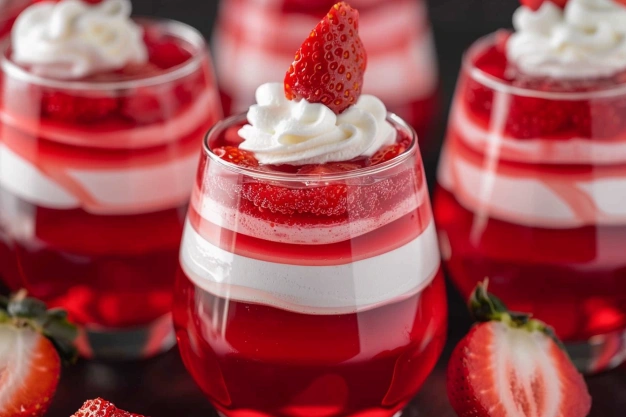 Layered Strawberry Jello Cups