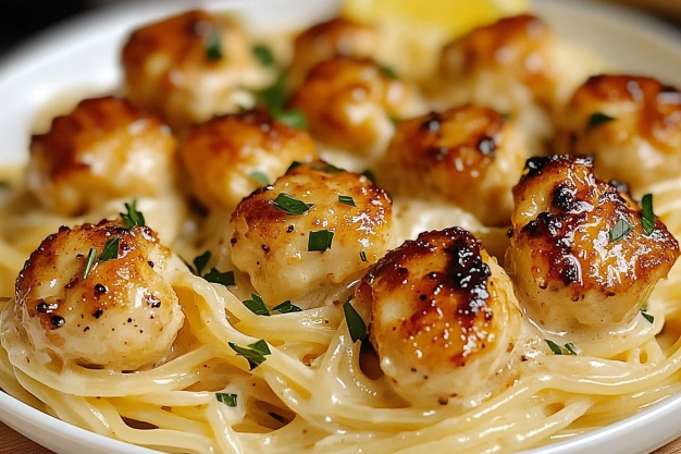 Best Garlic Butter Chicken Bites with Creamy Parmesan Pasta