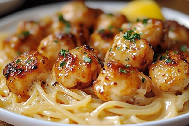 Easy Garlic Butter Chicken Bites with Creamy Parmesan Pasta Recipe