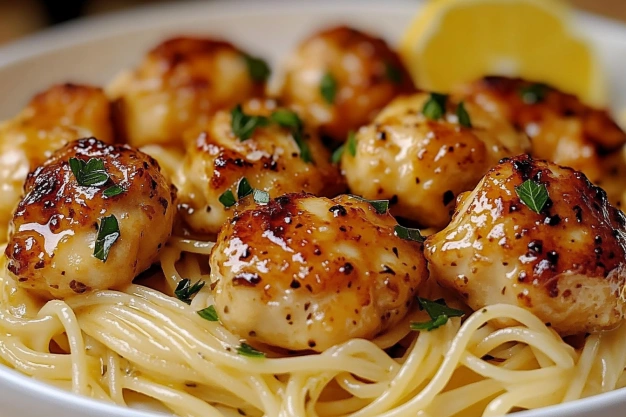 Easy Garlic Butter Chicken Bites with Creamy Parmesan Pasta