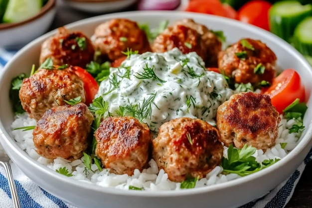 Easy Healthy Greek Turkey Meatballs with Tzatziki