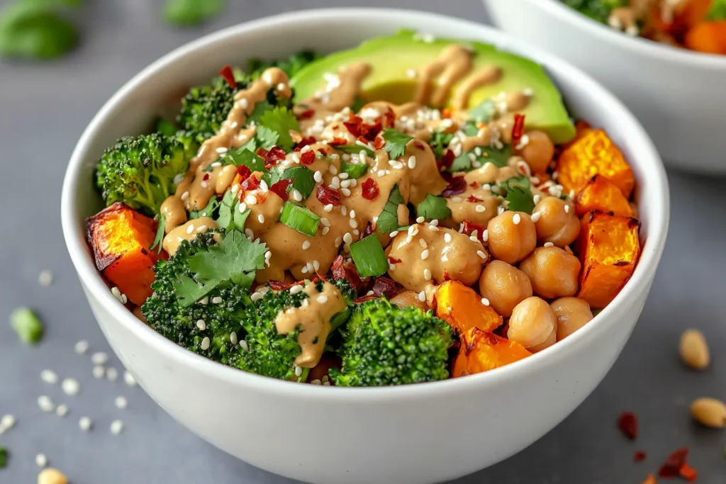 Easy Thai Peanut Sweet Potato Buddha Bowl