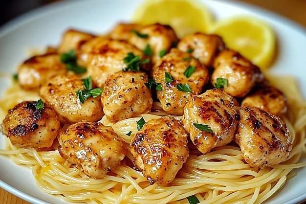 Garlic Butter Chicken Bites with Best Creamy Parmesan Pasta