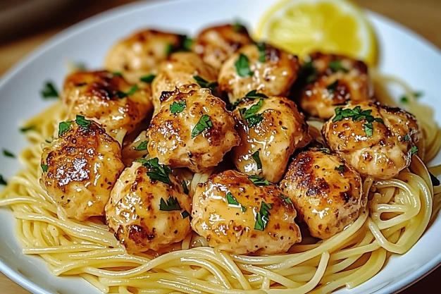 Garlic Butter Chicken Bites with Creamy Parmesan Pasta Recipe