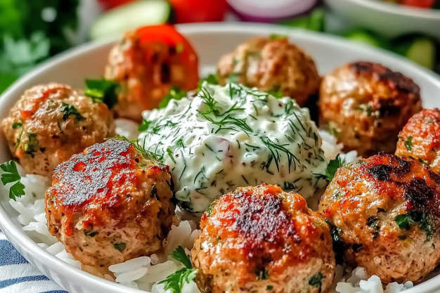 Greek Turkey Meatballs with Tzatziki