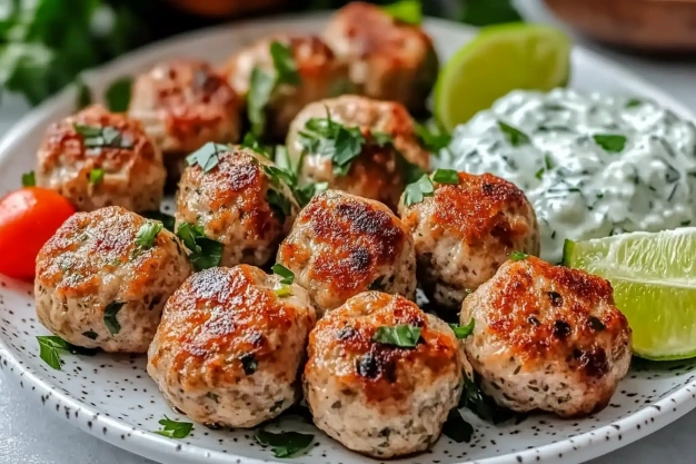 Healthy Greek Turkey Meatballs with Tzatziki