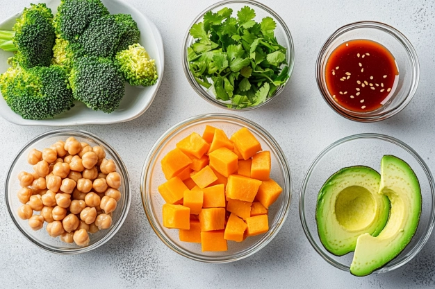 Ingredients For Thai Peanut Sweet Potato Buddha Bowl