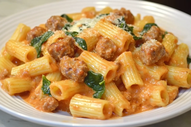 One Pot Creamy Sausage Rigatoni Step by srep