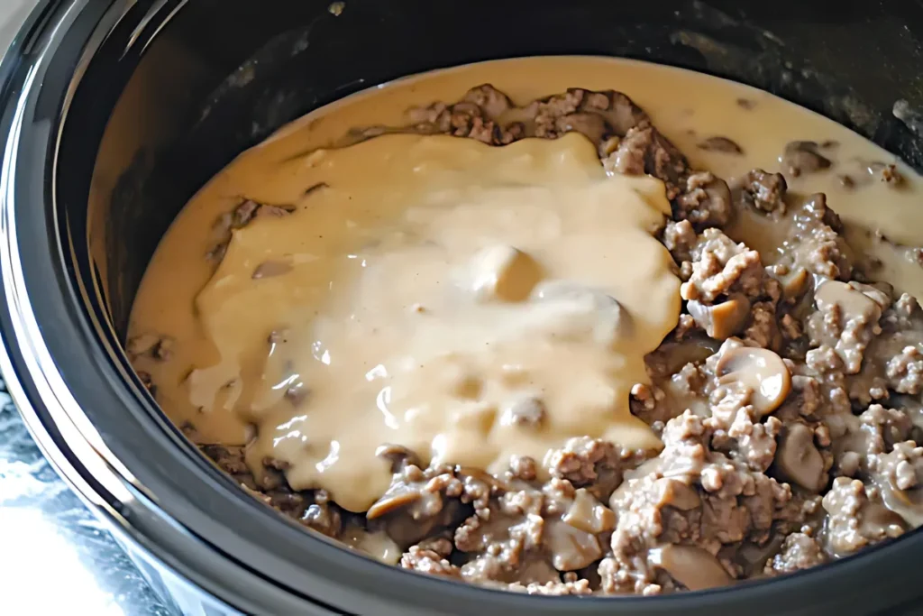 Step by step Crockpot Ground Beef Stroganoff