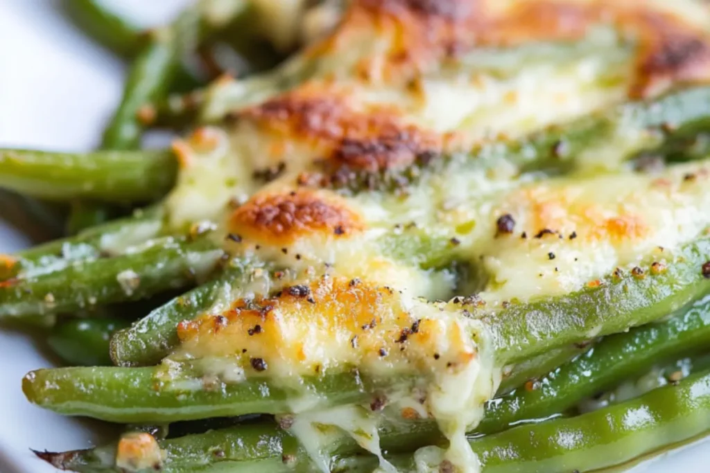 Cheesy Garlic Baked Green Beans Recipe