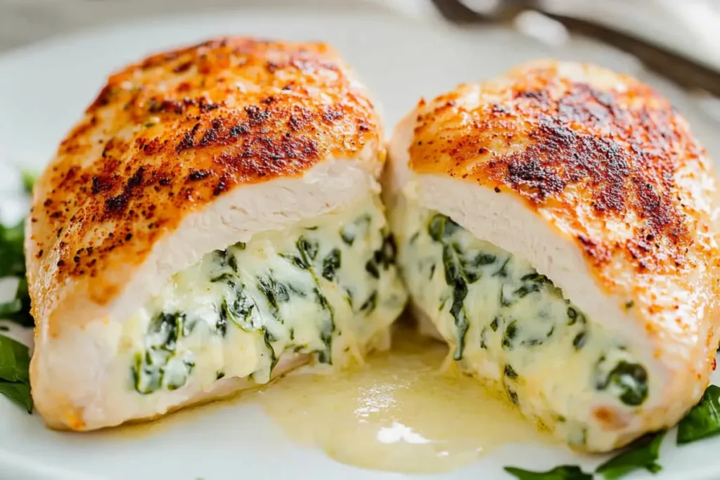 Easy Cheesy Spinach Stuffed Chicken Breasts