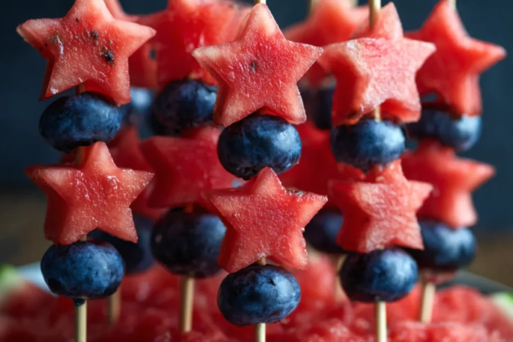 Easy Patriotic Fruit Kabob Skewers step by step preparation process