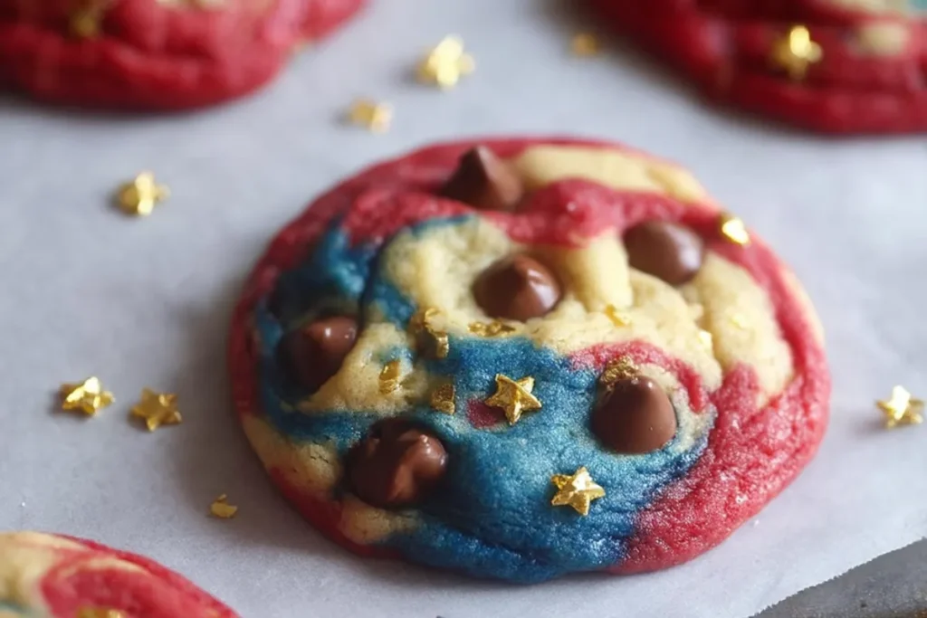 Close up patriotic chocolate chip cookies swirls