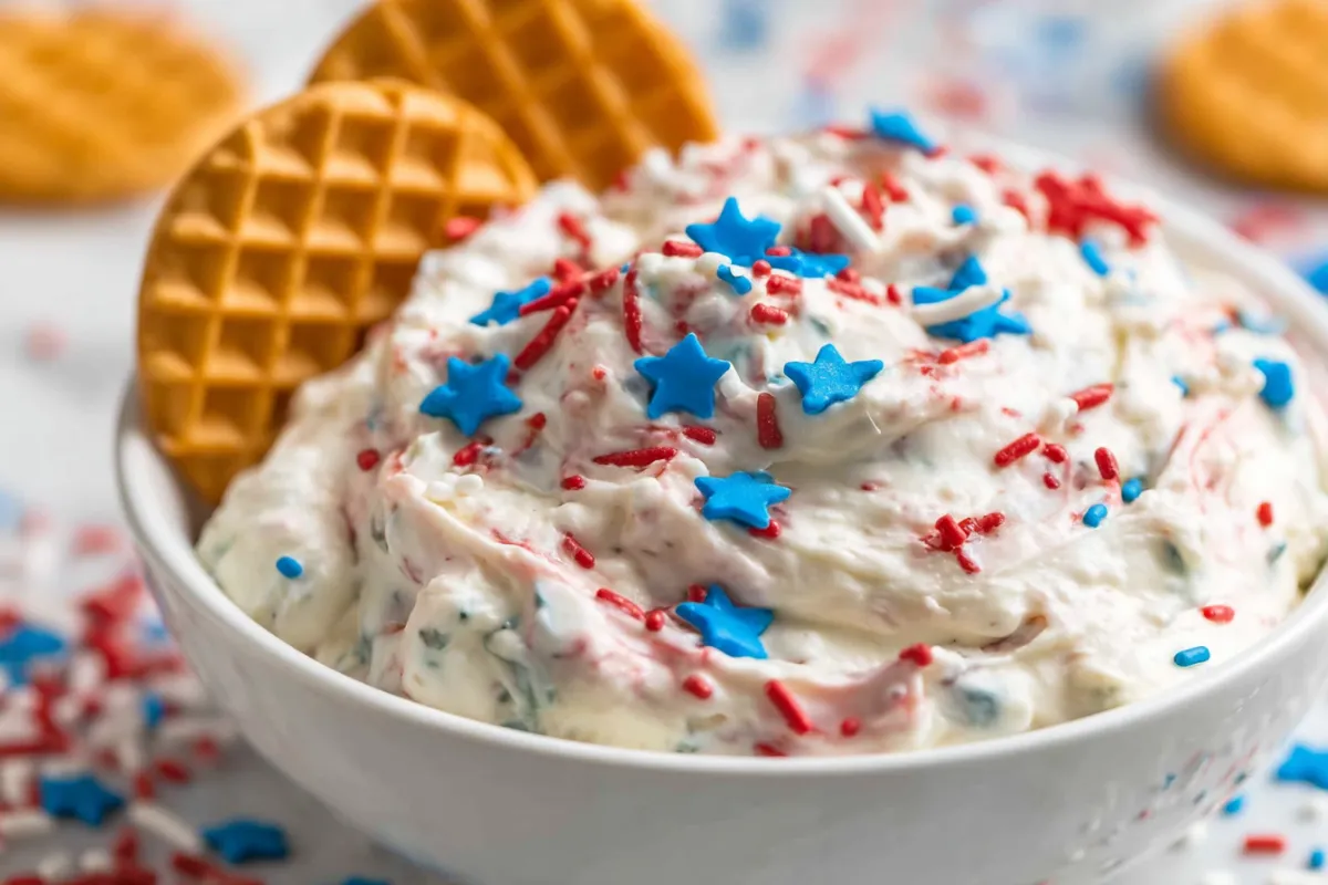 Creamy Red, White and Blue Cake Batter Dip