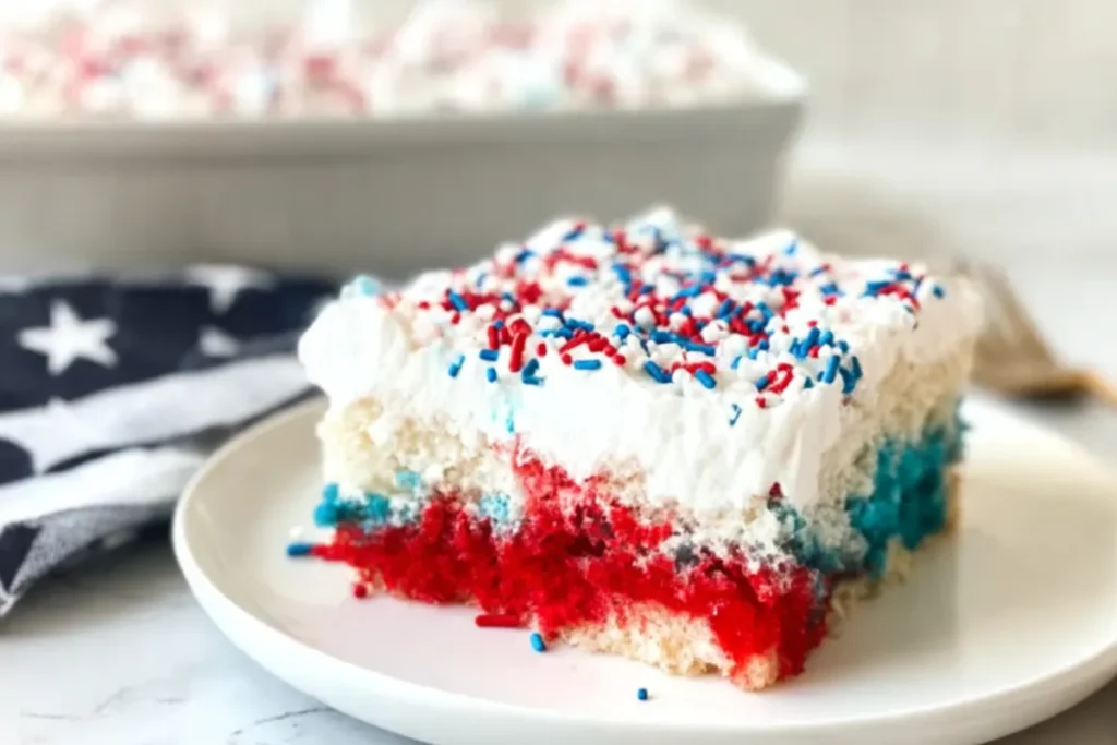 Easy Red, White and Blue Poke Cake for Holidays