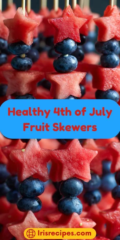 Easy Patriotic Fruit Kabob Skewers showing red white blue colors
