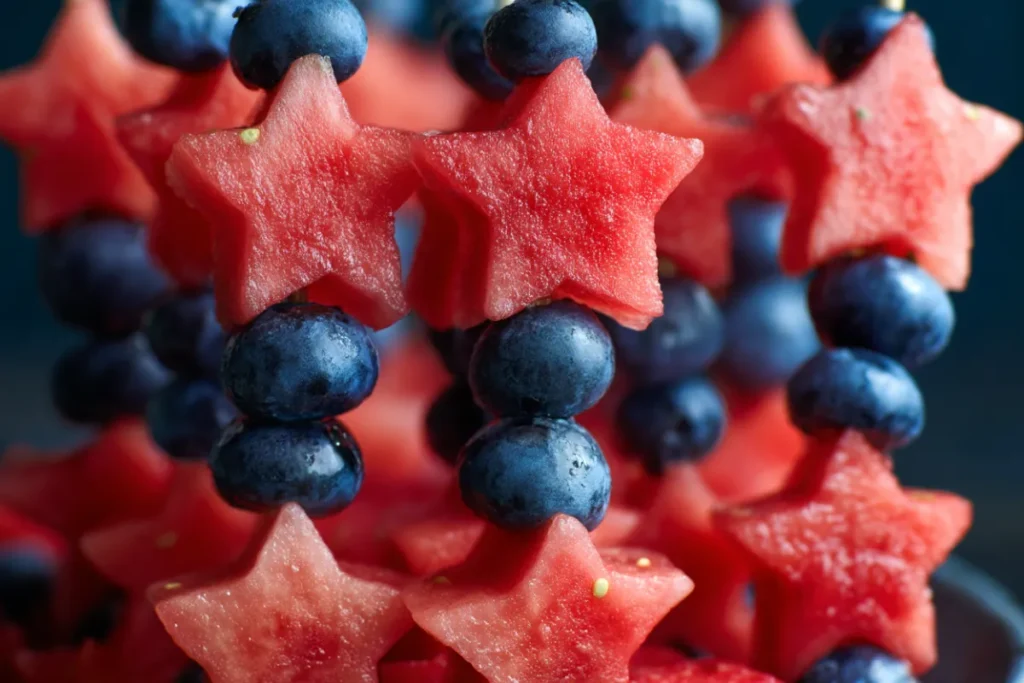 Easy Patriotic Fruit Kabob Skewers perfect for 4th of July celebration