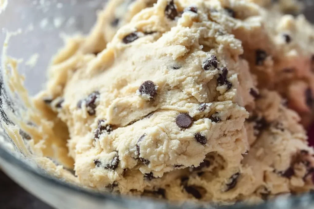 Mixing patriotic chocolate chip cookies dough