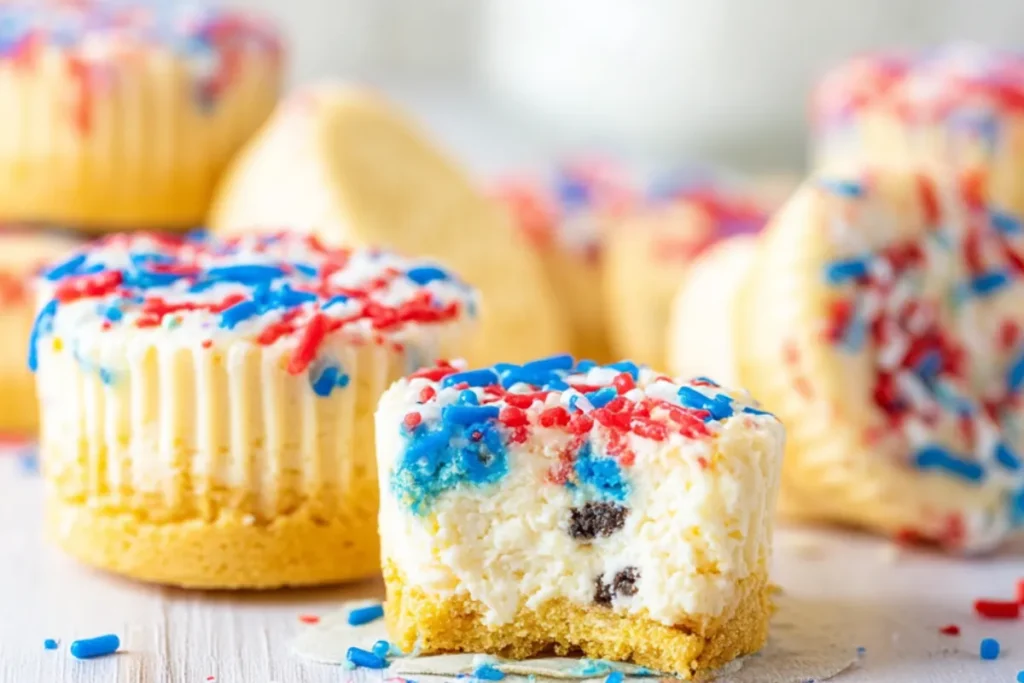 Patriotic Mini Cheesecakes with Golden Oreo Crust