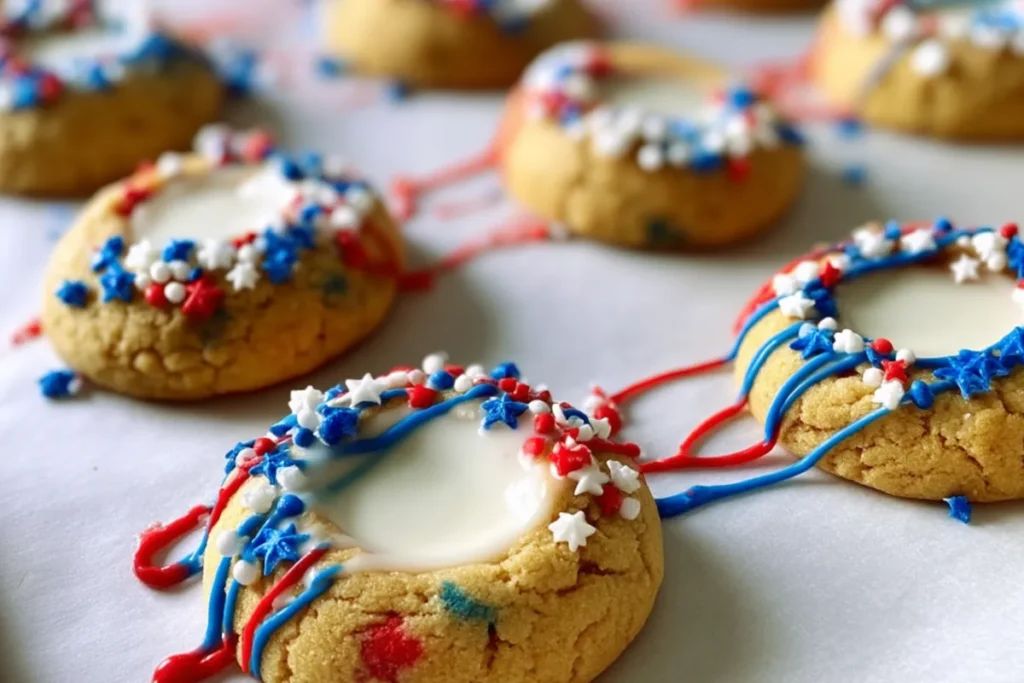 Patriotic Thumbprint Cookies With Vanilla Icing