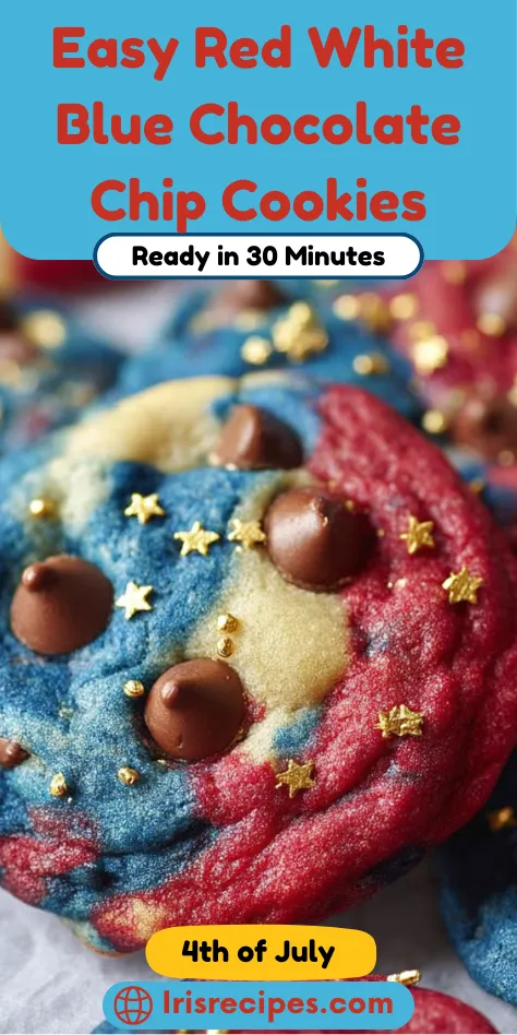 Patriotic chocolate chip cookies on white plate