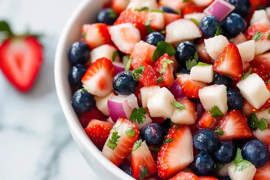 Red, White and Blue Fruit Salsa for July 4th Celebrations