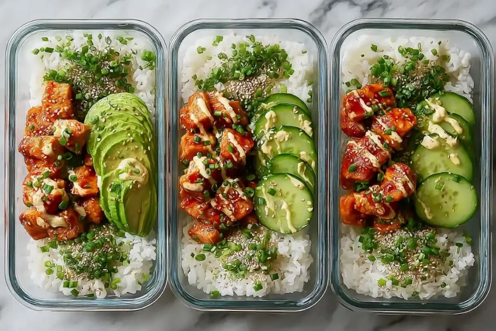 Salmon Rice Bowls with Sriracha Mayo