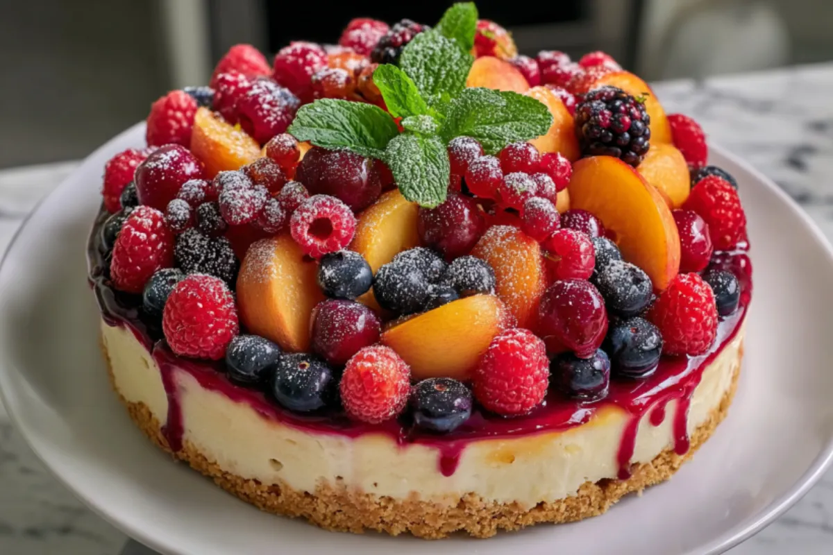 Easy Summer Berry and Peach Cheesecake Recipe