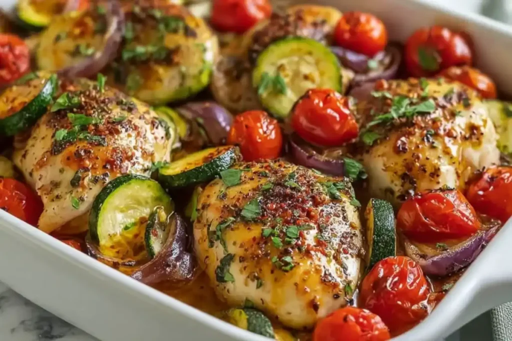 One Pan Mediterranean Chicken Zucchini Bake