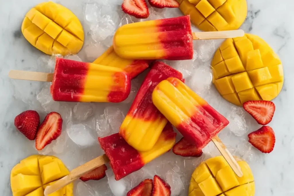 Quick Strawberry Mango Popsicles