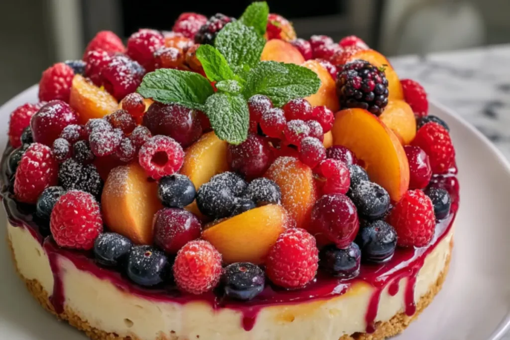 Summer Berry and Peach Cheesecake Recipe - Make Ahead Dessert