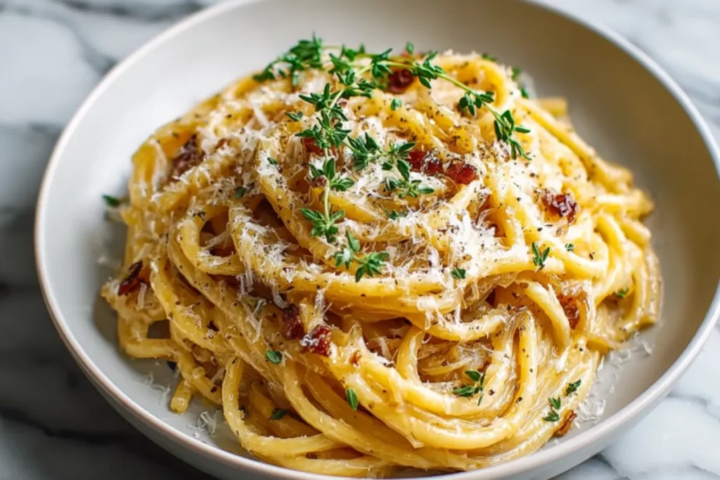 Creamy French Onion Pasta with Cognac and Parmesan
