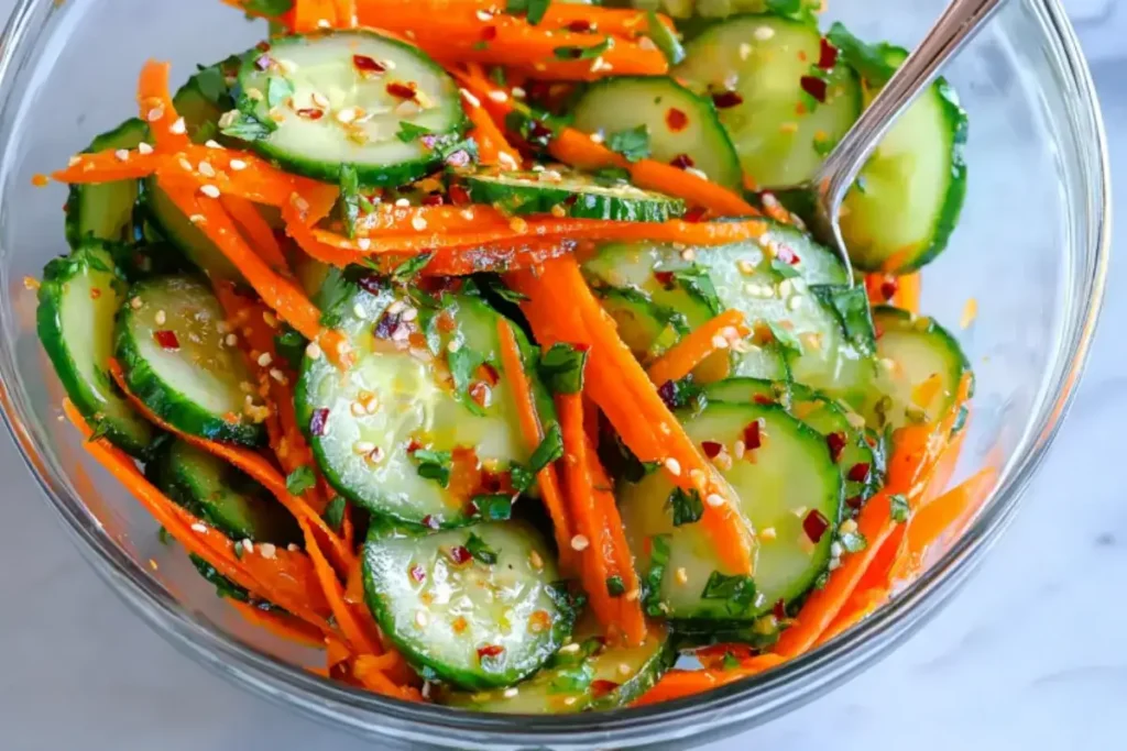 Fresh Carrot and Cucumber Salad with Asian Dressing