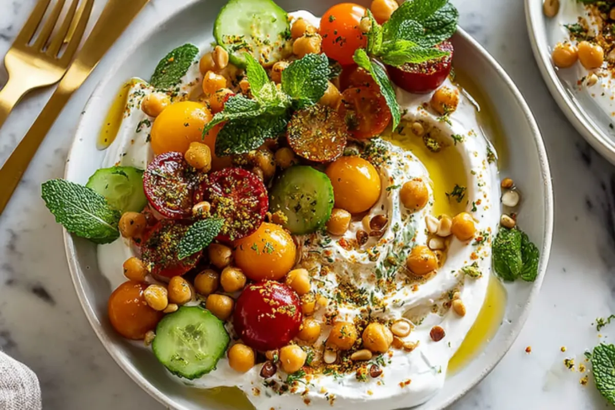 Greek Yogurt Bowl With Chickpeas And Herbs